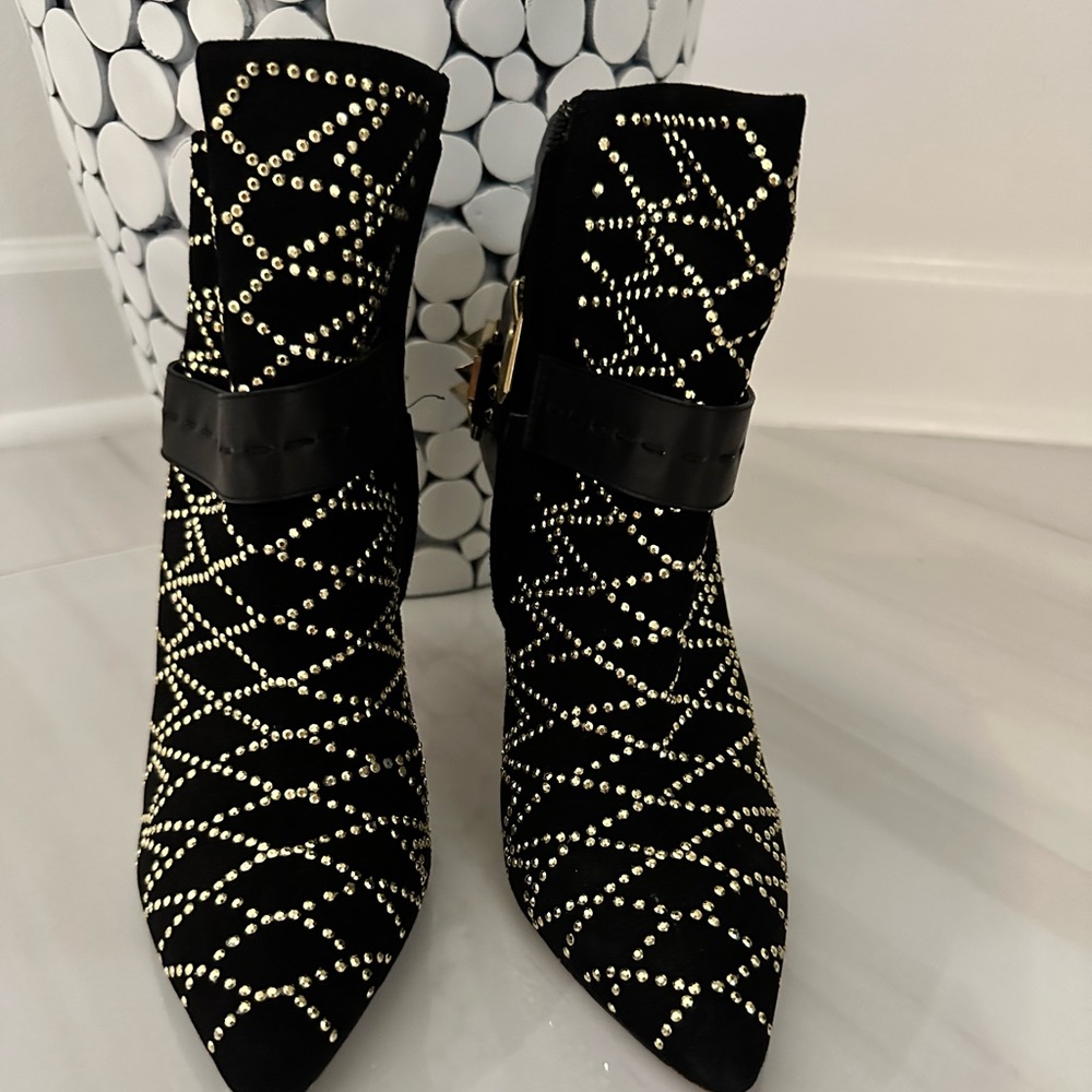 Sam Edelman Black and Gold Rhinestone Booties